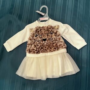 NWT The Children's Place Long Sleeved Fuzzy Leopard Top with Tulle Skirt